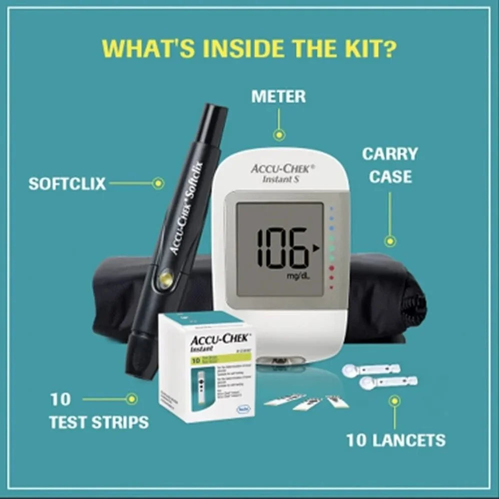 Accu-Chek Instant S Glucometer with 10 Test Strips – Blood Sugar Monitor